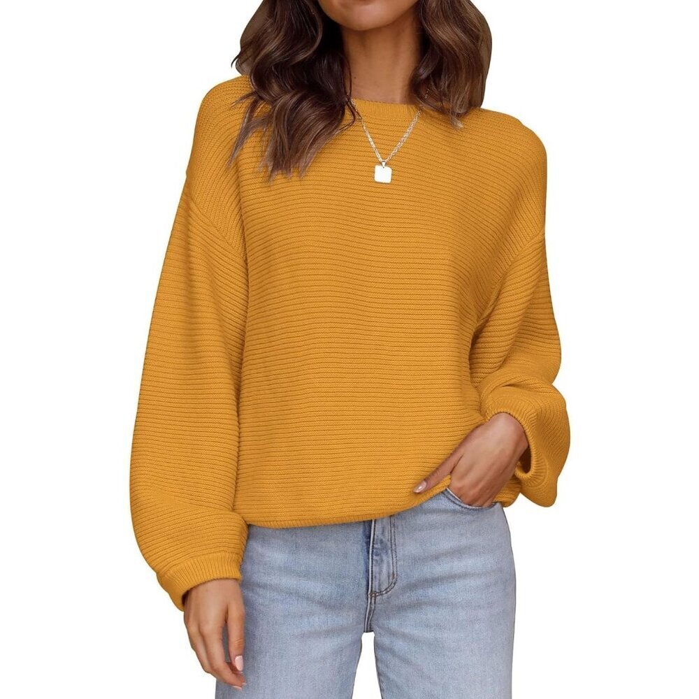Women's Pullover Sweater Tops Ginger Crew Neck Long Sleeve Casual Loose Knit